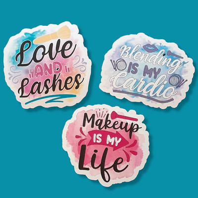 Makeup Quotes Colorful Vinyl Stickers Water Resistant, Love & Lashes