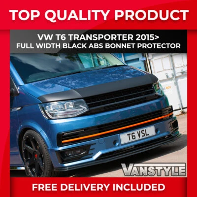VANSTYLE FITS VW T6 T6.1 TRASNPORTER 15> FULL WIDTH BLACK BONNET PROTECTOR WIND DEFLECTOR