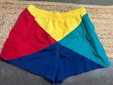 Vintage Trend Basics Color Block 80s Swimming Trunks 32/34 Elastic Drawstring