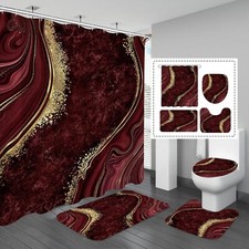 4 Pcs Luxury Marble Shower Curtain Set with Non-Slip Rugs, Toilet Lid Cover and