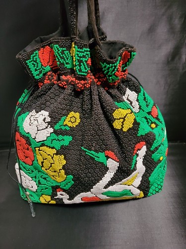 Vintage Beaded Crane Handbag Paris Tag Shoulder Bag - Picture 6 of 12