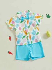 Boy Easter Outfit Sets Short Sleeve Lapel Bunny Carrot Print Size 2-3Y