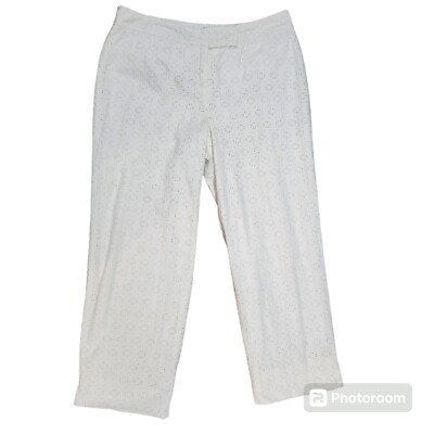 Context Womens Lined White Eyelet Embroidery Cropped Pants Size 8