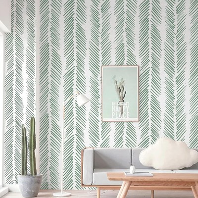 Green Peel and Stick Wallpaper 17.7''x118'' Herringbone 17.7'' x 118'' Light Green