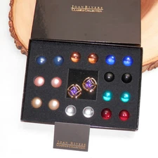 Vtg Joan Rivers Pierced Earrings Orig Box 10 Color Changeable Aqua Blue Moonglow