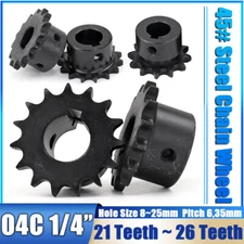 45#Steel Roller Chain Sprocket Wheel 04C Pitch 6.35mm 21~26 Teeth Bore 8~25mm