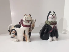 Sakura Christmas Cats Sugar & Creamer Set Ceramic Earthenware by Fiddlestix