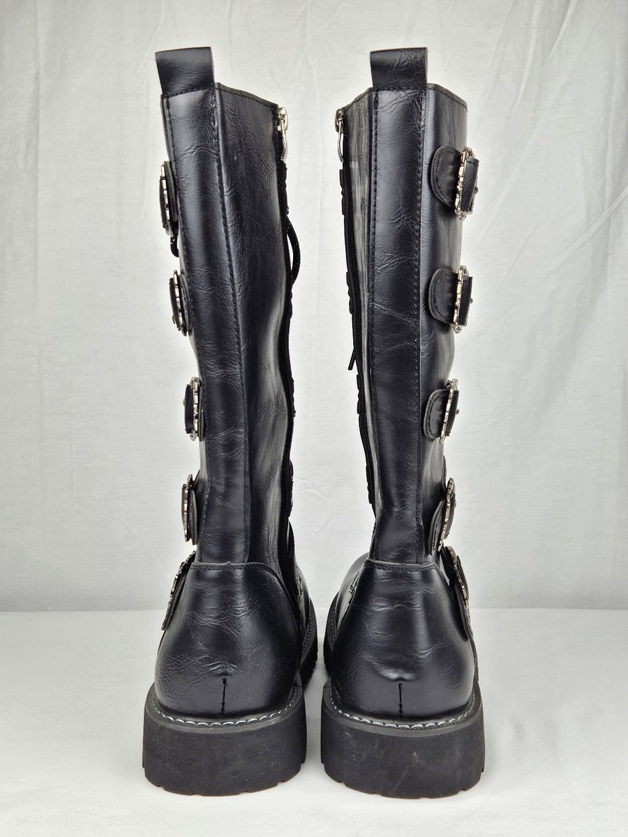 Metal Punk Rock Goth Band Skull Buckle Zip Boots Motorcycle Riding