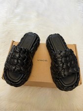 NEW in BOX-Vince Pompeii Black Braided Slide Sandals Sz 6.5