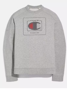 Coach/Champion  Men's Gray Graphic Print Logo Cotton Crew Neck Sweatshirt Size L