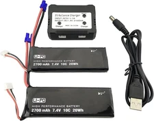 Accessories 2PCS 7.4V 2700mAh Drone Lithium Battery with 2 in 1 Charger