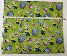 Despicable Me Minion Easter Fabric - Green Background - HALF YARD - 100 Cotton