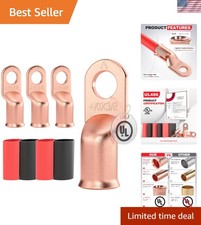 Listed 4/0 AWG - 3/8" Battery Cable Lugs, Heat Shrink Ring Terminals End, Cop...