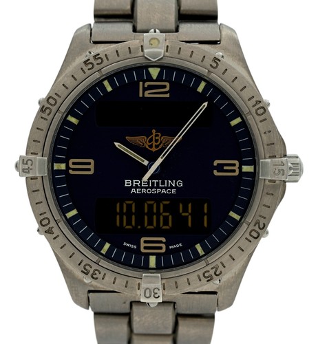 Breitling 40mm Men's Aerospace Titanium Multifunction Blue Dial Watch- E56062!