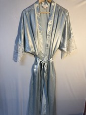 Vintage Satin Robe Sage Green Lace Trim Belted Pockets Cottagecore M
