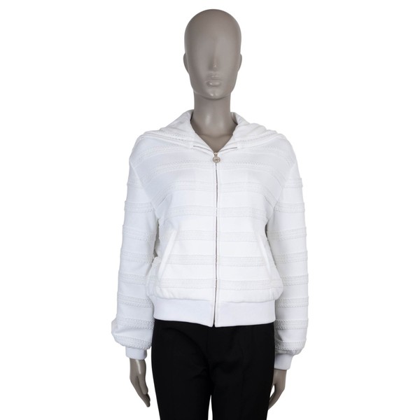 73664 authentische CHANEL Bomberjacke weiß Baumwolle 24M COCO BEACH SPITZENBESATZ 34 XXS