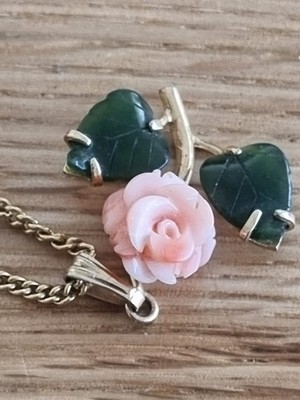   VINTAGE TRAUM   Collier Rose & Jade Handarbeit 50s/60s Stil Romantisch & Edel