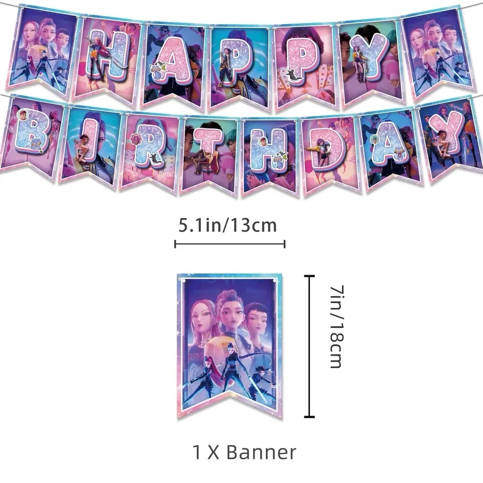 K Pop Demon Hunter Birthday Party Set Full Set Balloons Cup Cake Cards Banner ++ - Image 3 of 4