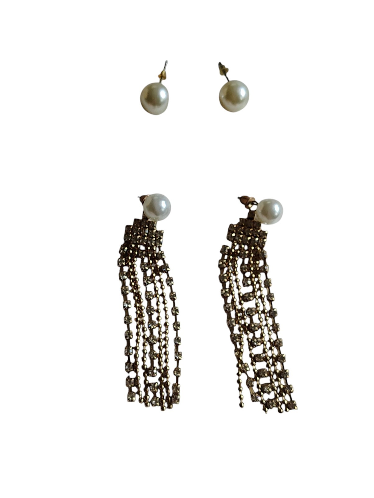Faux Pearl & Gold Tone Vintage 2-Piece Earring Set for Elegant Style