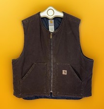 Vtg Carhartt Quilt Lined Vest 2XL Brown Canvas USA V02 DKB - Read Collar Cut Off