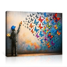 Butterfly Wall Art Canvas Poster Vibrant Colorful Abstract Painting Print Decor