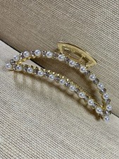 Gold Hair Claw with Faux Pearl and Beaded Accents, Metal and Plastic