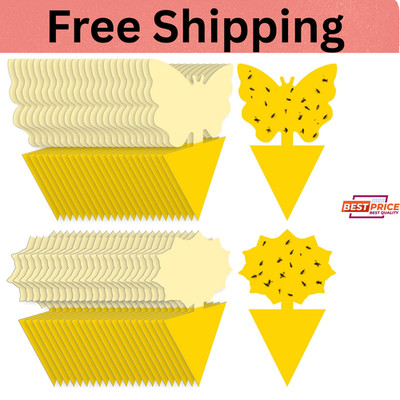 48PCS Sticky Fruit Fly Traps, Fungus Gnat Killer Trap use Indoor Outdoor