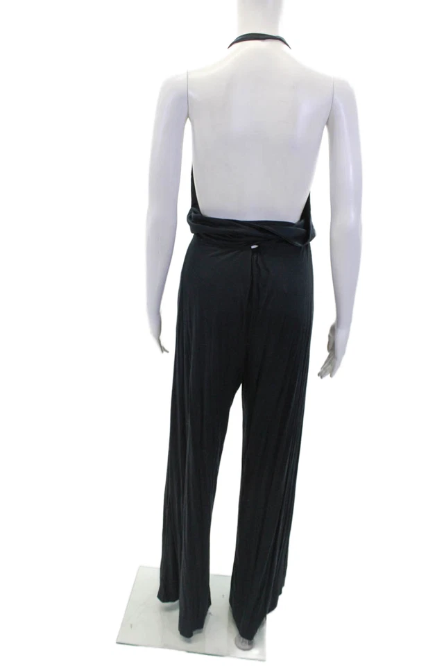 Mono negro Diane Von Furstenberg para mujer con cuello halter y corbata en la cintura talla M Foto 3 de 4