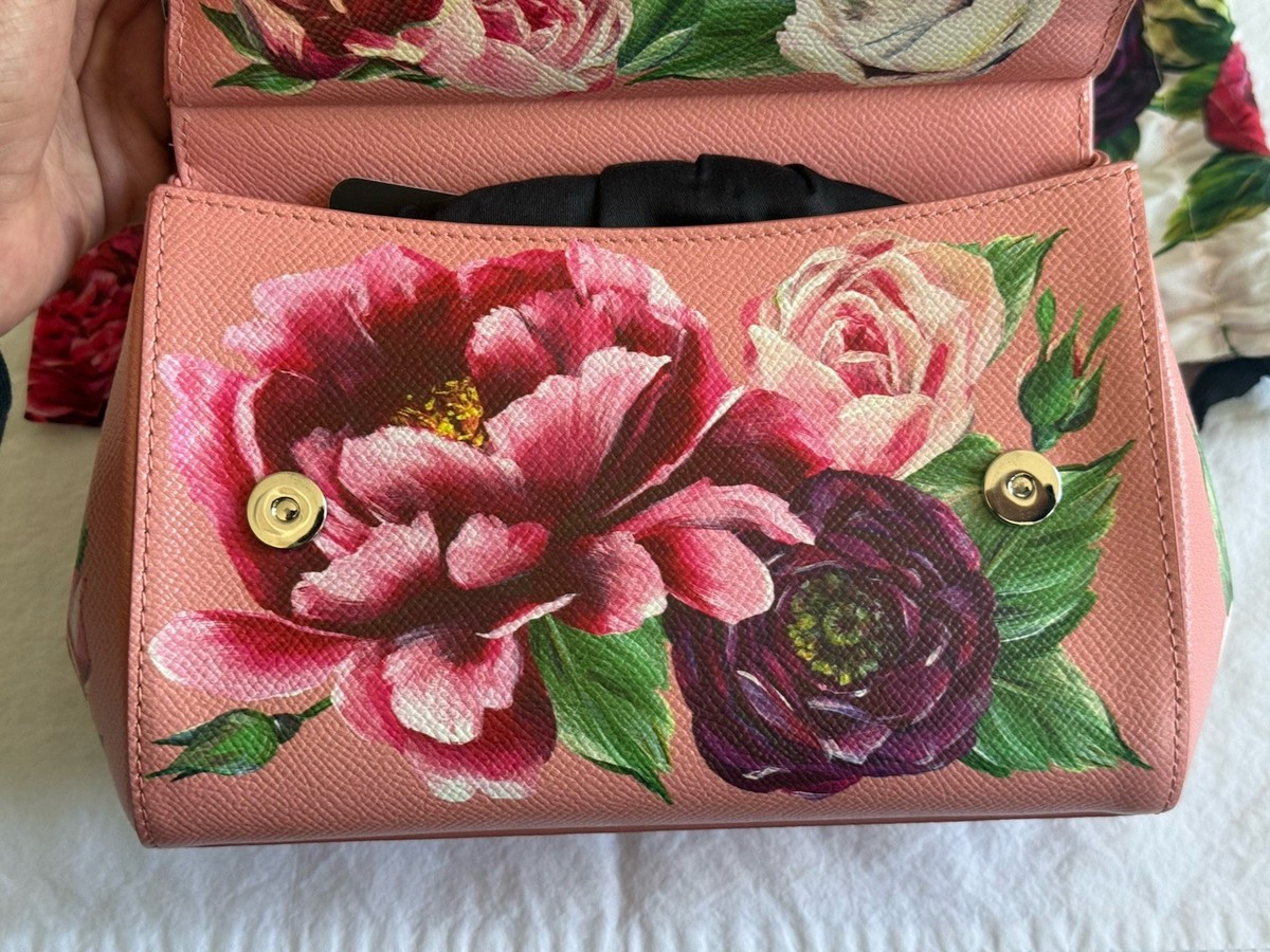 NWT Dolce & Gabbana Sicily Mini Bag Rose Peony Floral Leather