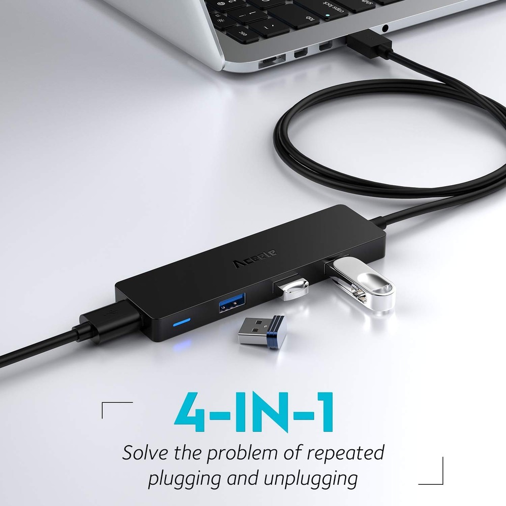 4-Port USB 3.0 Hub with 4ft Extension Cable - Ultra-Slim Design