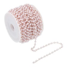 10m/33 Feet Faux Pearl Beading Chain, 3mm Brass Chain Link Style 1, Rose Gold