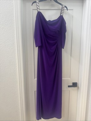 R & M Richard s Purple Dress Medium Sparkly Silver Straps Side Slit