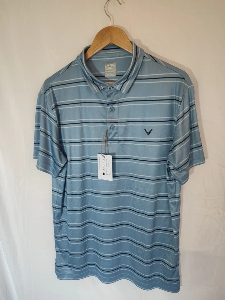 Camisa Polo Callaway Tacto Suave Opti Seco Golf Azul Gris Rayas L Grande Para Hombre Foto 2 de 4