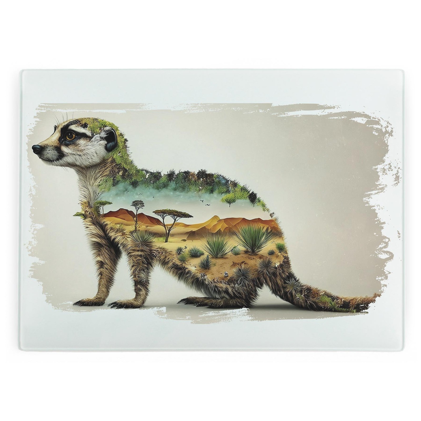 Safari Animals Kitchen Gifts - Meerkat Smooth Large Glass Worktop Protector
