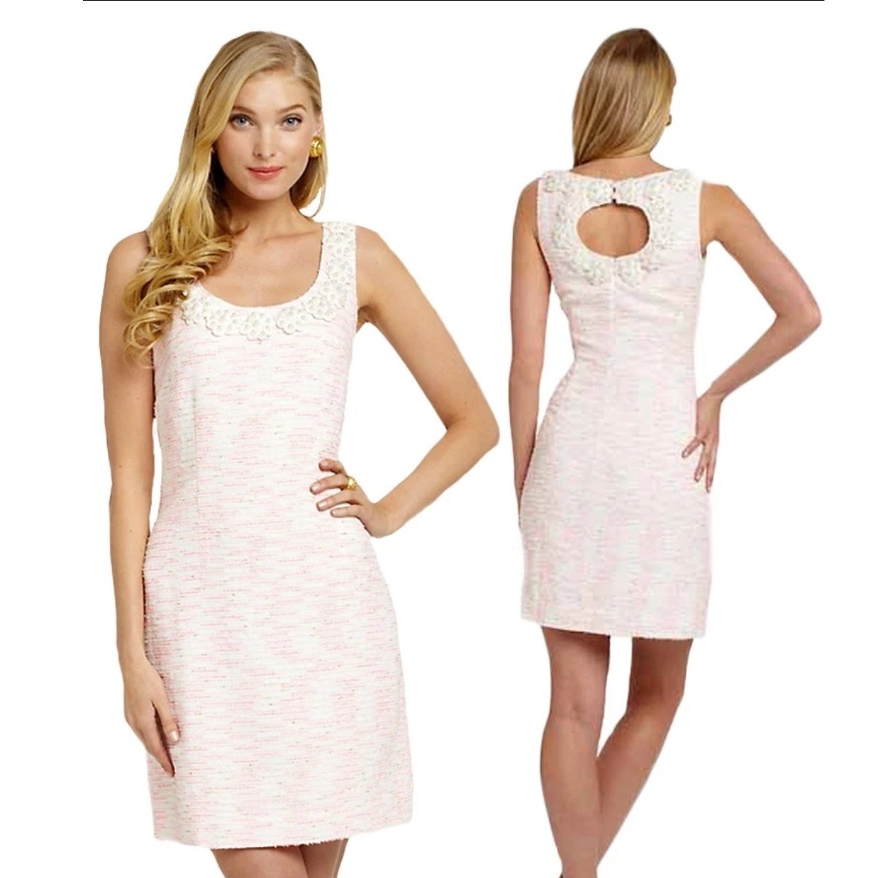 Lilly Pulitzer Nina Sparkling Pink Pretty Lurex Boucle Pearl Lace Dress  Size 0
