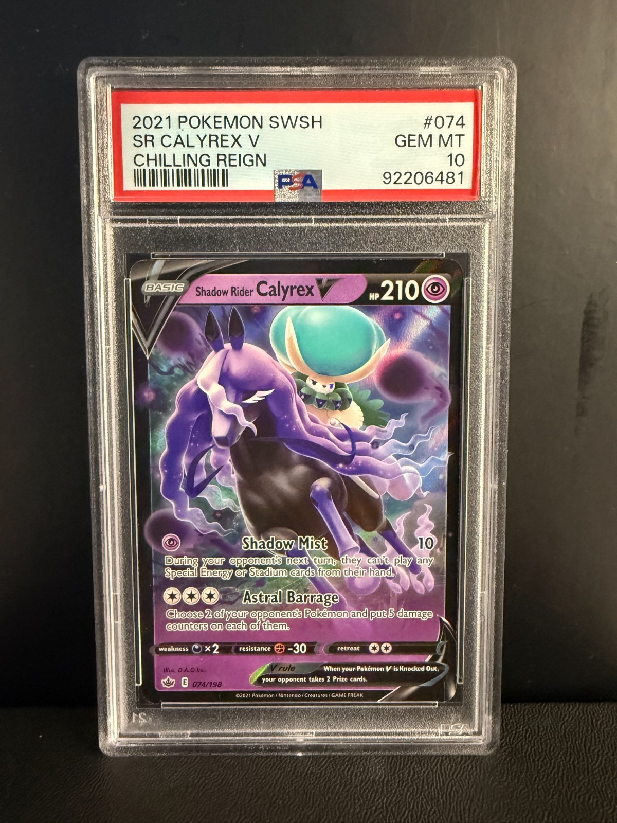 2021 Pokémon Shadow Rider Calyrex V 74/198 Chilling Reign English PSA 10