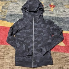 Lululemon Scuba Hoodie Size 12 Camo Black Grey Womens Full Zip Running Jogging