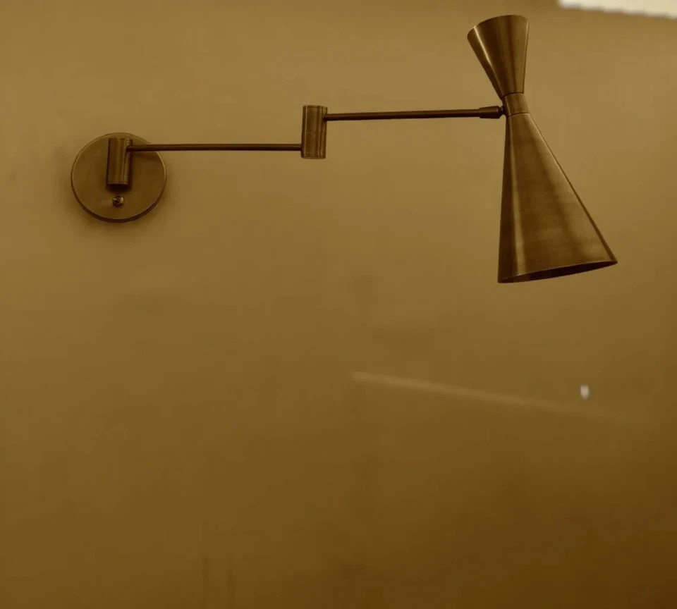 "Elegant Mid-Century Modern Bedside Lamp: Handcrafted Raw Brass Wall Sconce" - Image 4 of 4