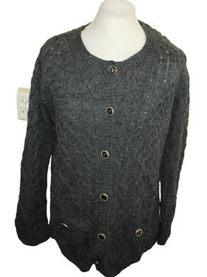 Aran Crafts Damen Strickjacke Grau Gr 46 Zopf Wolle Irland