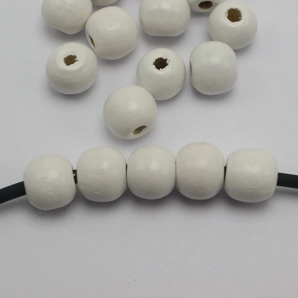 100 piezas Cuentas de madera redondas blancas de 12 mm (1/2") ~ Cuentas de madera para hacer joyas Foto 4 de 4