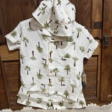 Bear Paw Kids 5/6 Three Piece Outfit: Hat, Button Down Shirt Shorts. NWT.