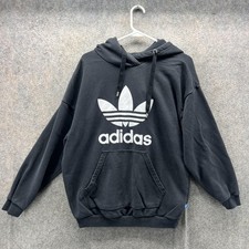 Adidas Originals Hoodie Women Large Black Trefoil Big Logo Pullover Sweatshirt