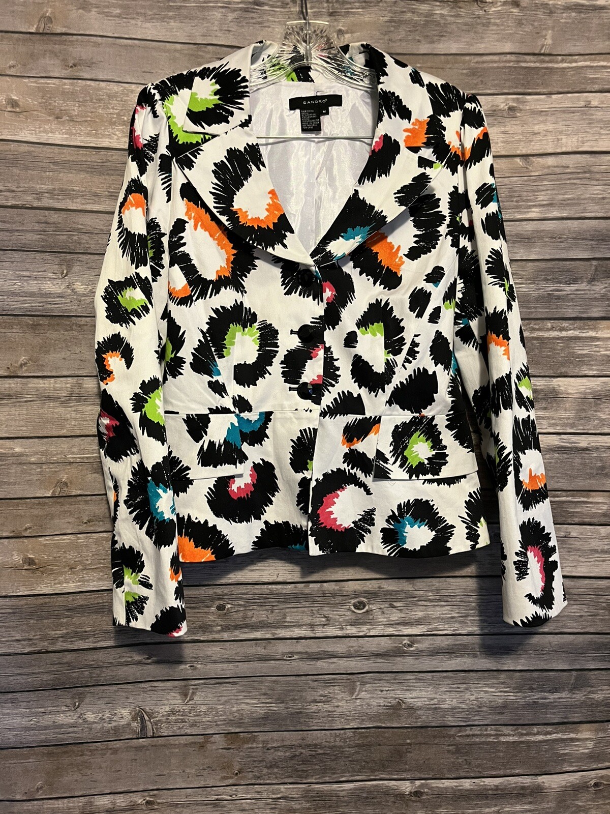 Sandro Single Button Blazer Jacket Blue Colorful … - image 1