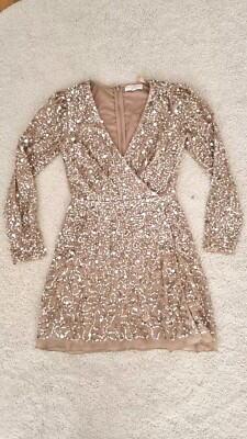 Maya Deluxe Petite Beige Pailletten Kleid 34 XS Neu M. Fehler Abendkleid 