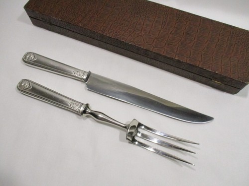 Antiguo Servicio De Corte De Tenedor Cuchillo Art Deco Metal Chapado en Plata - Picture 4 of 11