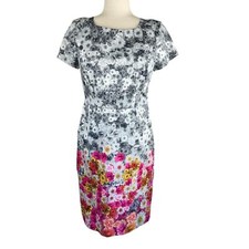 TALBOTS OMBRE FLORAL SHORT SLEEVE KNEE LENGTH SHEATH DRESS PRE-OWNED SIZE 4