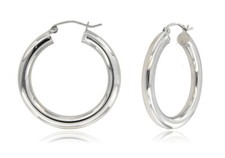 Hollow 14K White Gold Mini Hoop Tube Earring EJW3020