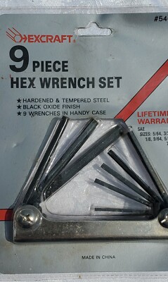 9 Piece Hex Wrench Stet Folding 5/64 to 1/4'' Excraft  