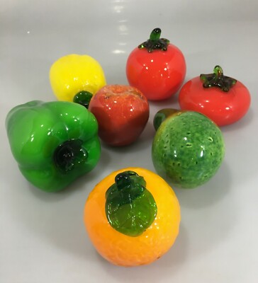 7 Glass Fruits Vegs 2 Tomatoes Lemon Pepper Apple Orange Zucchini Murano Style