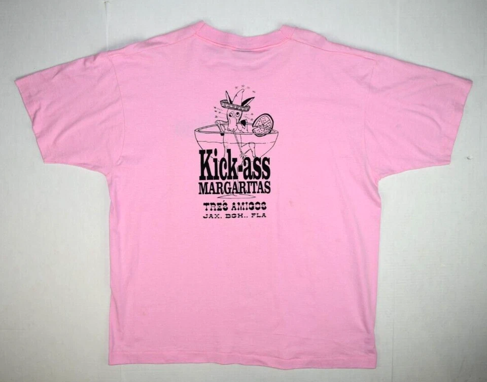 Camiseta Vintage Rosa Kick Ass Margaritas Talla XL 90s Dems Telar de Frutas Hecha en EE. UU. Foto 4 de 4